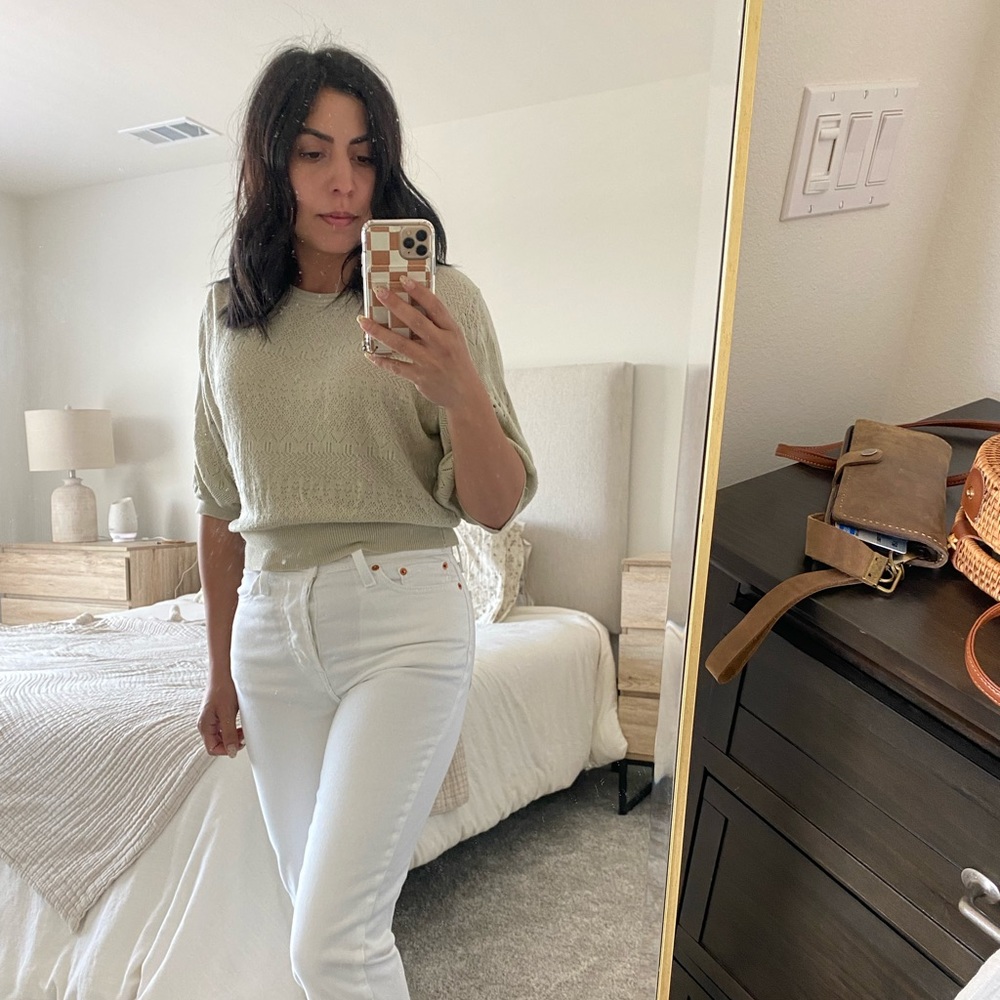 CJLA Knit Pointelle Blouse (sage green)